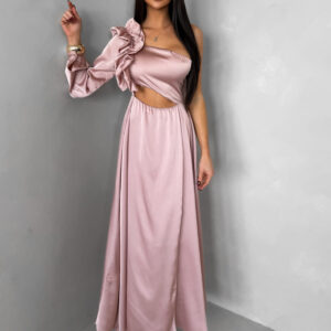 Starorůžové dlouhé plesové saténové šaty ZAYVIX Velikost: ONESIZE