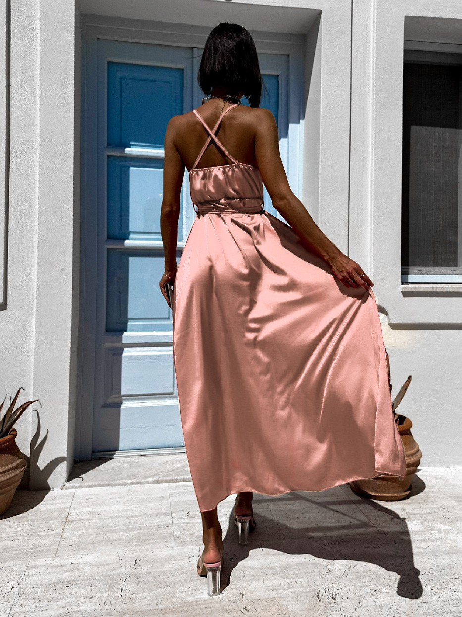 Starorůžové lesklé elegantní šaty BRALEST Velikost: ONESIZE - Obrázek 3