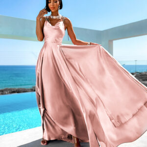 Starorůžové lesklé elegantní šaty JAELE Velikost: L