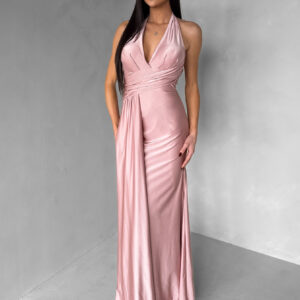 Starorůžové saténové dlouhé společenské šaty CELESTIA Velikost: ONESIZE