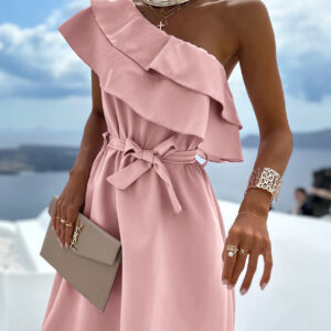 Starorůžové volánkové šaty PURPOSE s vázáním Velikost: ONESIZE