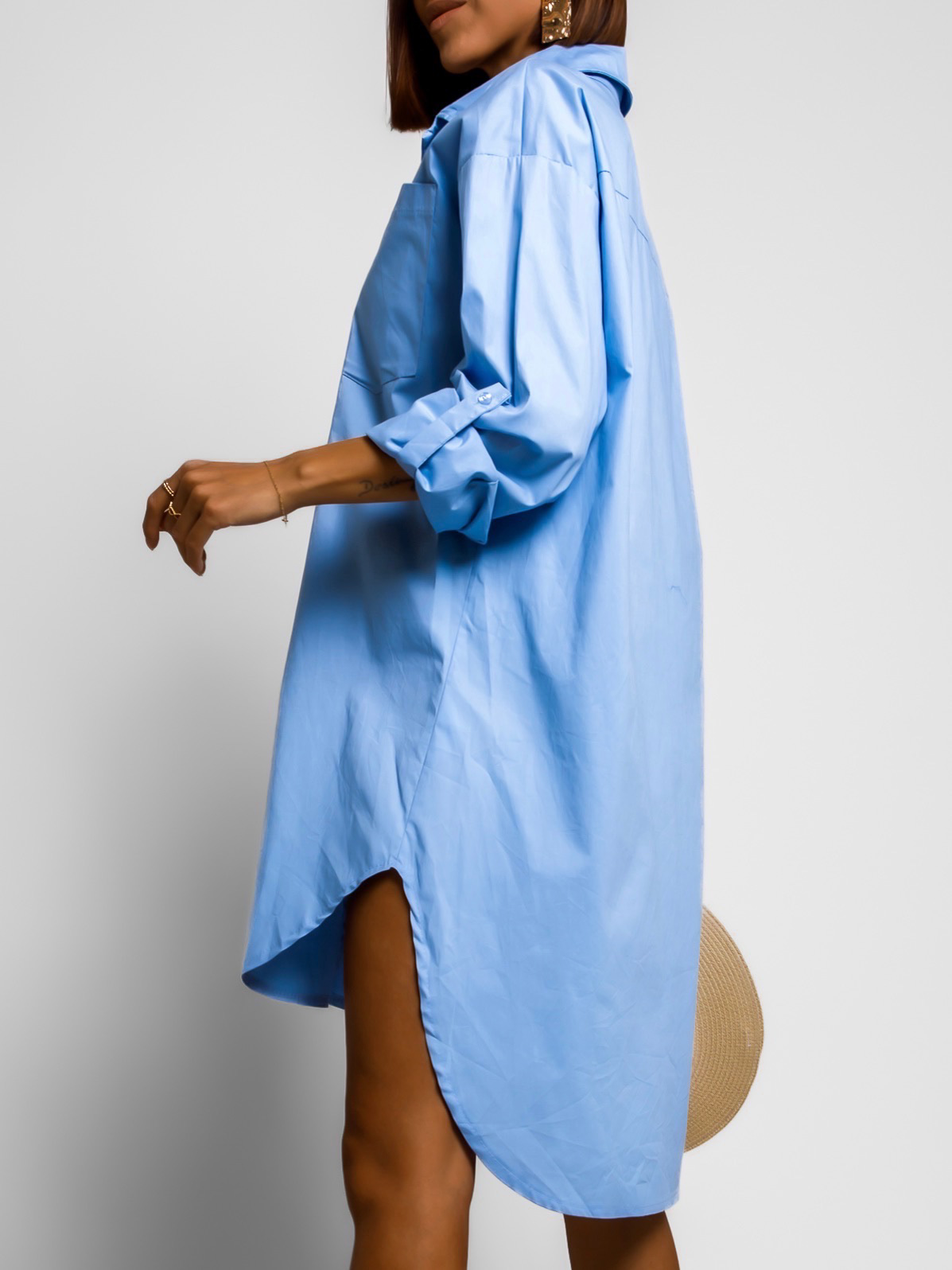 Světle modrá oversize košile WANT s kapsičkou - Obrázek 2