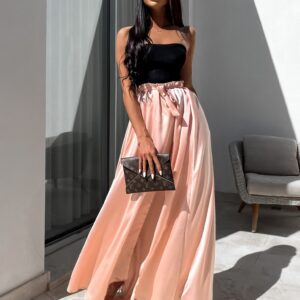 Světle růžová dlouhá sukně DENISE s rozparkem Velikost: ONESIZE