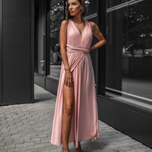 Světle růžové dlouhé šaty KATIE s vázáním