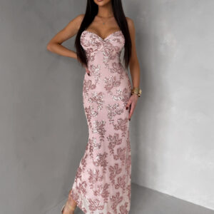 Světle růžové společenské dlouhé plesové šaty KAILINA Velikost: ONESIZE