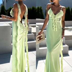 Světle zelené dlouhé šaty SANDIE s volánky Velikost: ONESIZE