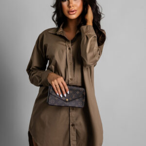 Tmavě béžová oversize košile WANT s kapsičkou