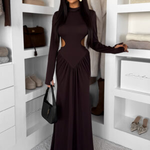 Tmavě hnědé dlouhé společenské šaty EVANIE s průstřihy Velikost: ONESIZE