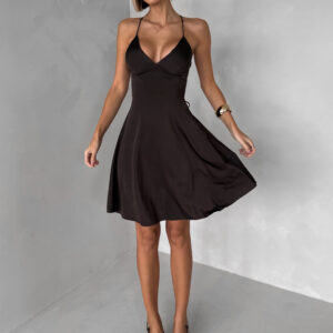 Tmavě hnědé krátké saténové šaty KALLE Velikost: ONESIZE