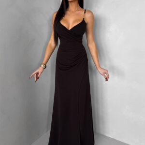 Tmavě hnědé společenské dlouhé šaty SANQULA Velikost: ONESIZE