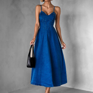 Tmavě modré džínové dlouhé áčkové šaty SENEJA Velikost: ONESIZE