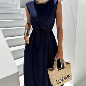 Tmavě modré vzdušné šaty TIMEA s kapsami Velikost: ONESIZE