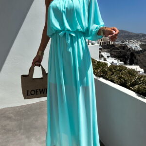 Tyrkysové dlouhé elegantní šaty NAVEL na jedno rameno Velikost: ONESIZE