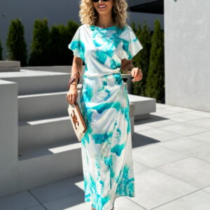 Tyrkysové dlouhé saténové šaty SAPFO Velikost: ONESIZE