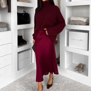 Vínová saténová dlouhá sukně VORNIKA Velikost: ONESIZE