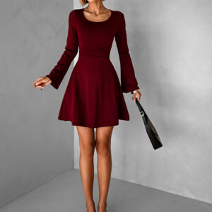 Vínové áčkové šaty STIEL s dlouhým rukávem Velikost: ONESIZE