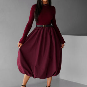 Vínové balónové dlouhé šaty AURORY Velikost: S/M