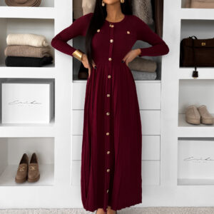 Vínové dlouhé svetrové šaty TYMORAE s dlouhým rukávem Velikost: M/L