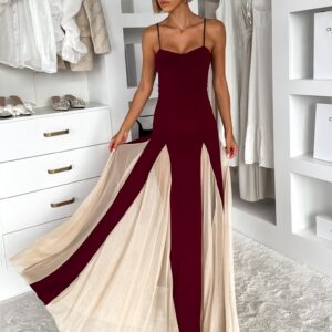 Vínové maxi dlouhé šaty DRELVIK na ramínka Velikost: ONESIZE