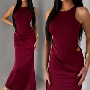 Vínové společenské dlouhé šaty VELMORO s body Velikost: ONESIZE