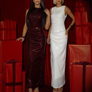 Vínové třpytivé flitrované pouzdrové společenské šaty VAIRALE Velikost: ONESIZE