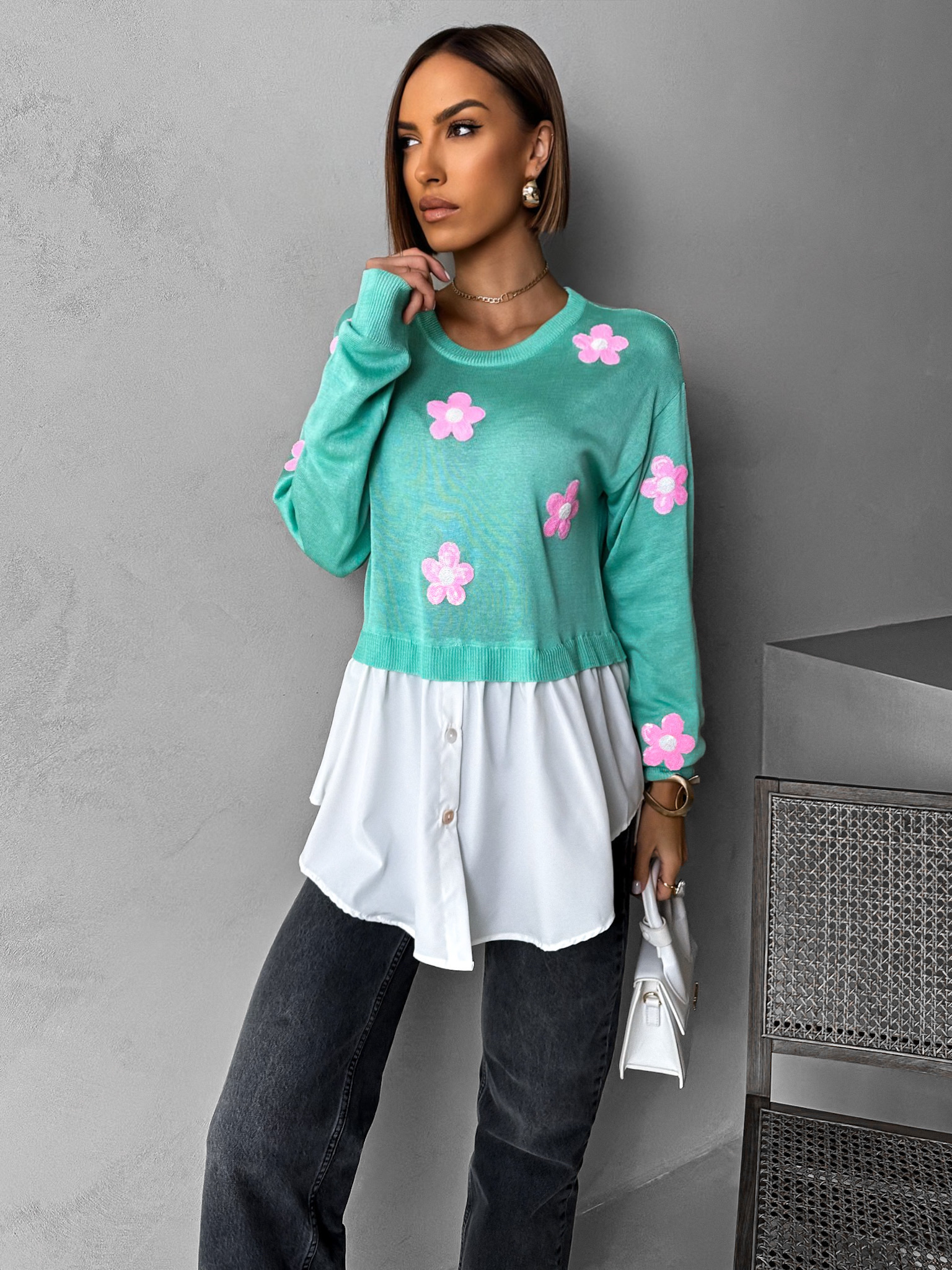 Zelený stylový svetřík BUBA se spodničkou Velikost: ONESIZE - Obrázek 2