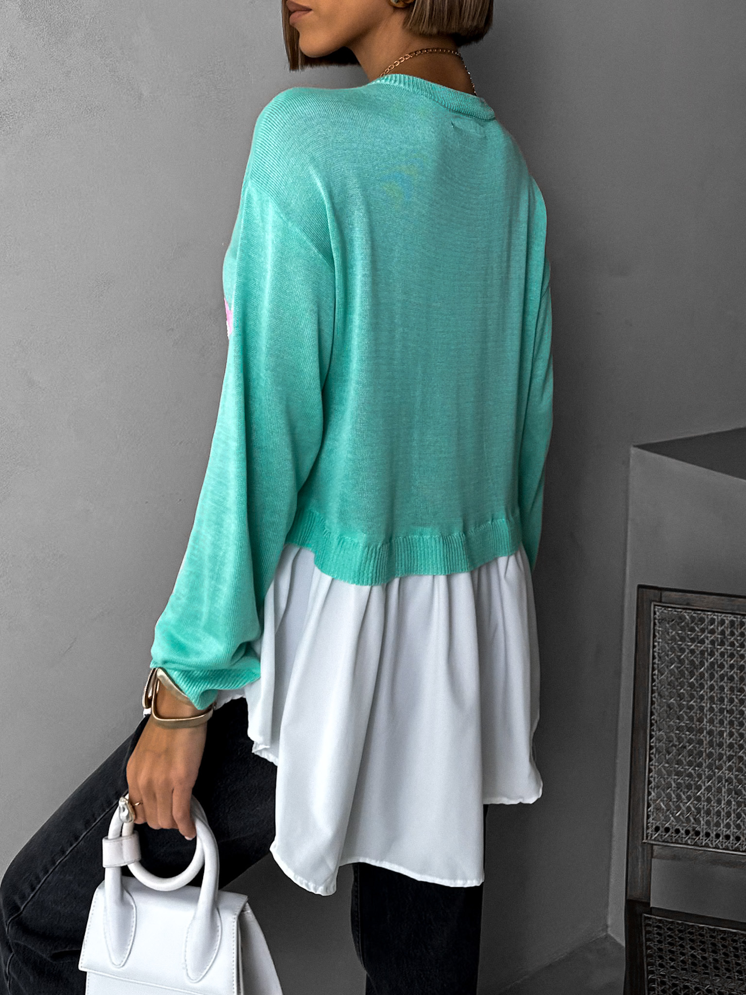 Zelený stylový svetřík BUBA se spodničkou Velikost: ONESIZE - Obrázek 3