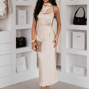 Zlaté dlouhé saténové šaty CREWE Velikost: ONESIZE