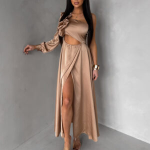 Zlaté dlouhé saténové společenské šaty ZAYVIX Velikost: ONESIZE