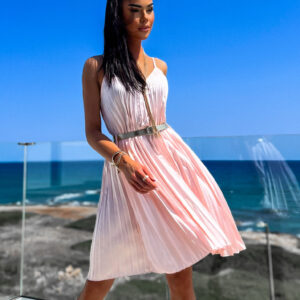 Baby růžové lesklé plisované šaty CLAURA se zlatým páskem Velikost: ONESIZE