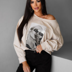 Béžová stylová mikina SERENIQUE s potiskem Velikost: ONESIZE