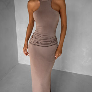 Béžové dlouhé elastické šaty TORTYNA Velikost: ONESIZE