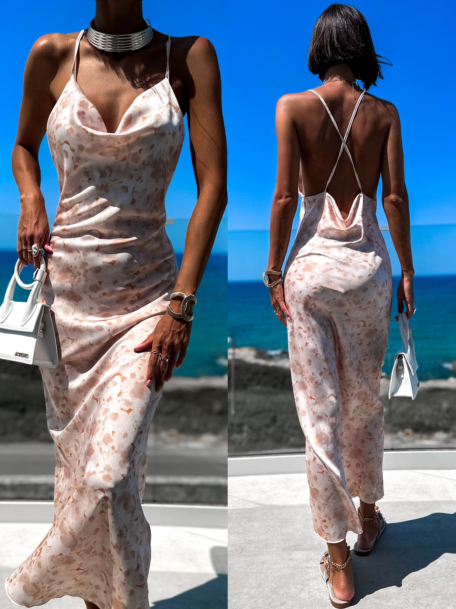 Béžové lesklé elegantní šaty DRAKSEN Velikost: ONESIZE