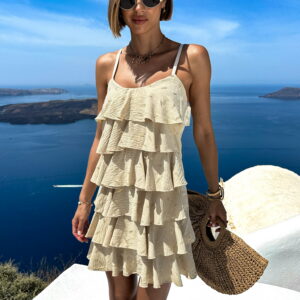 Béžové letní šaty KOSTAS s volánky Velikost: ONESIZE