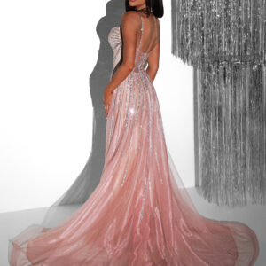 Béžovorůžové luxusní plesové šaty ROBES s kamínky Velikost: XL
