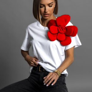 Bílé bavlněné triko SOPRON s 3D květinou Velikost: M/L