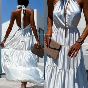 Bílé dlouhé elegantní šaty FERNS s průstřihem na zádech