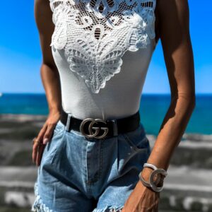 Bílé elegantní body BIBLONES s krajkou Velikost: M/L