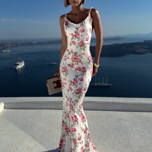 Bílé květinové dlouhé šaty MURAKA s růžemi Velikost: ONESIZE