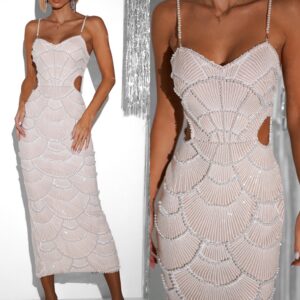 Bílé luxusní třpytivé večerní šaty LUMPUR Velikost: L