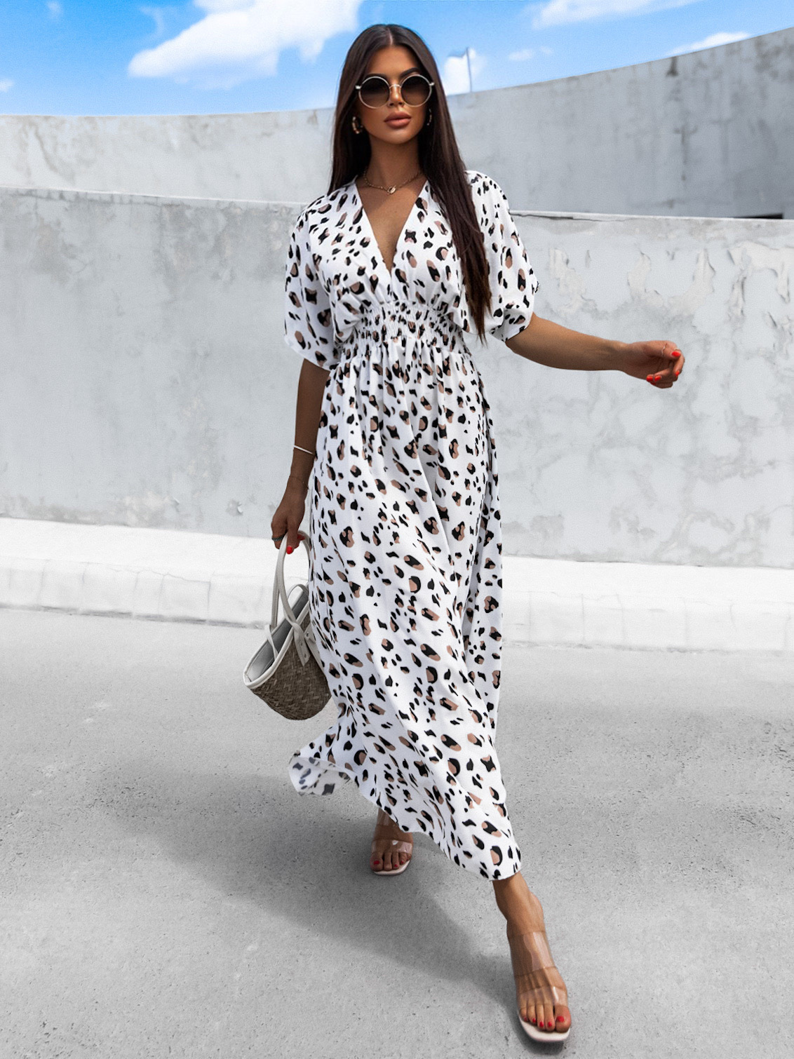 Bílé šaty MILLEY s gepardím vzorem a výstřihem do V - Obrázek 3