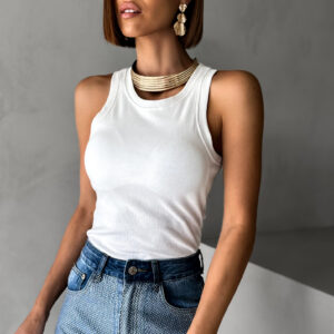 Bílé žebrované tílko MOMMO 95% bavlna Velikost: M/L