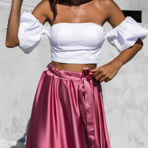 Bílý elegantní crop top DENNER s rukávy