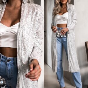 Bílý třpytivý cardigan YURIDIA s flitry Velikost: ONESIZE