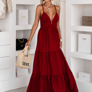 Bordó dlouhé letní maxi šaty OPALINE Velikost: ONESIZE