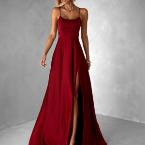 Bordó dlouhé plesové šaty CELLINES se šněrováním a rozparkem Velikost: L