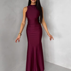 Bordó dlouhé společenské šaty LETERA s rozparkem Velikost: ONESIZE