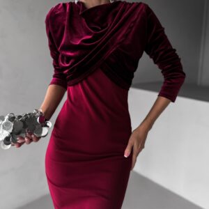 Bordó elegantní sametové dlouhé šaty NATASJA Velikost: ONESIZE