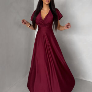 Bordó společenské jednoduché dlouhé šaty JUNADIE Velikost: ONESIZE