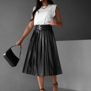 Černá koženková midi sukně GWYNECH Velikost: L